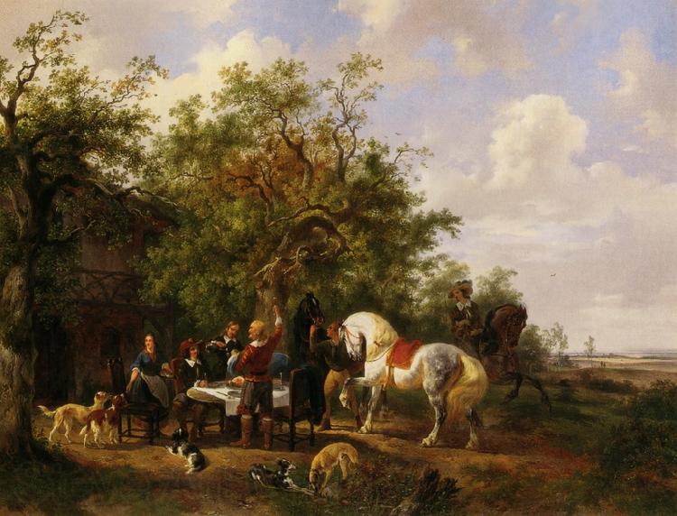 Wouterus Verschuur Compagny with horses and dogs at an inn Norge oil painting art